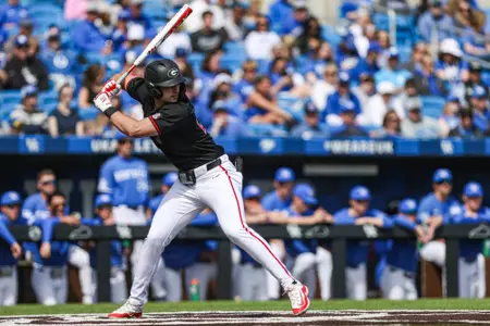 Georgia outfielder and first baseman Lukas Farris (27) during Georgia’s game against Kentucky at Kentucky Proud Park in Lexington, Ky., on Saturday, Mar. 16, 2024. (Kari Hodges/UGAAA)