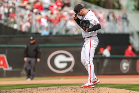 Georgia pitcher Daniel Padysak (42) during Georgia’s game against Alabama at Foley Field in Athens, Ga., on Sunday, Mar. 24, 2024. (Kari Hodges/UGAAA)