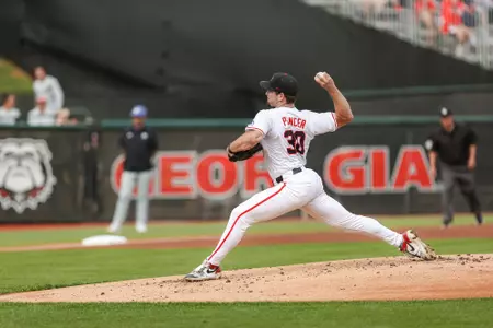 Georgia pitcher Brandt Pancer (30) during Georgia’s game against Georgia State at Foley Field in Athens, Ga., on Tuesday, Apr. 02, 2024. (Kari Hodges/UGAAA)