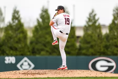 Georgia pitcher Ethan Sutton (19) during Georgia’s game against Georgia State at Foley Field in Athens, Ga., on Tuesday, Apr. 02, 2024. (Kari Hodges/UGAAA)