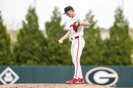 Georgia pitcher Wyatt Land (39) during Georgia’s game against Georgia State at Foley Field in Athens, Ga., on Tuesday, Apr. 02, 2024. (Kari Hodges/UGAAA)