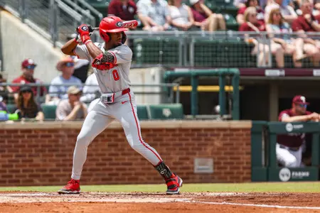 Georgia outfielder Josh Stinson (0) during Georgia’s game against Texas A&M at Blue Bell Park in College Station, Tx., on Saturday, Apr. 27, 2024. (Kari Hodges/UGAAA)