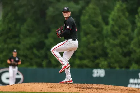 Georgia pitcher Leighton Finley (12) during Georgia’s game against Florida at Foley Field in Athens, Ga., on Friday, May 17, 2024. (Kari Hodges/UGAAA)