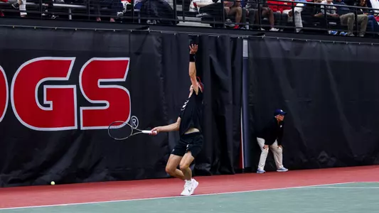 Georgia tennis player Freddy Blaydes during Georgia’s match against LSU inside the Lindsay Hopkins Indoor Tennis Facility at the Dan Magill Tennis Complex in Athens, Ga., on Friday, March 22, 2024. (Emma Murray/UGAAA)