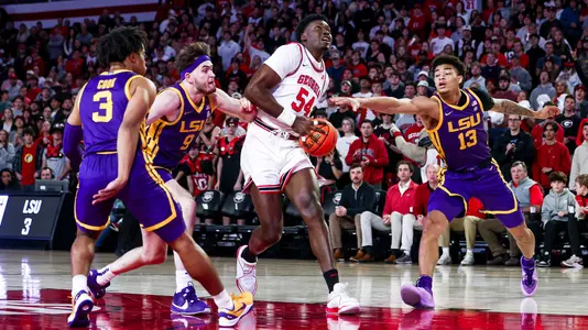 Georgia center Russel Tchewa during Georgia’s game against LSU at Stegeman Coliseum in Athens, Ga., on Wednesday, Jan. 24, 2024. (Kari Hodges/UGAAA)