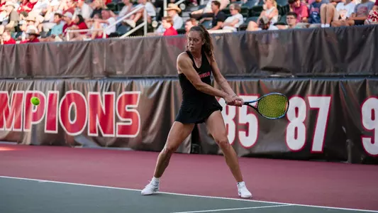 Georgia tennis player Dasha Vidmanova during Georgia’s match against California in the super regional round of the 2024 DI Women's Tennis Championship at Henry Feild Stadium in the Dan Magill Tennis Complex in Athens, Ga., on Friday, May 10, 2024. (Tony Walsh/UGAAA)