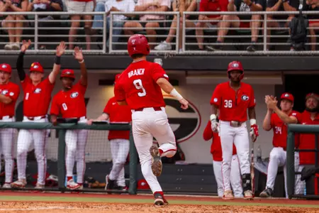Georgia infielder Kolby Branch (9) during Georgia’s game against UNCW in the Athens Regional at Foley Field in Athens, Ga., on Saturday, Jun. 1, 2024. (Madison Keel/UGAAA)
