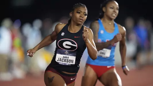 Jun 8, 2023; Austin, TX, USA; Kaila Jackson of Georgia runs in a women's 200m heat during the NCAA Track & Field Championships at Mike A. Myers Stadium. Mandatory Credit: Kirby Lee-USA TODAY Sports