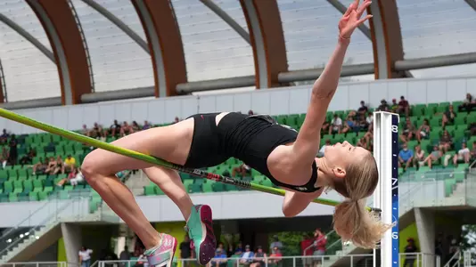 Jun 8, 2024; Eugene, OR, USA; Elena Kulichenko of Georgia ties for first in the women's high jump at 6-5 1/2 (1.97m) during the NCAA Track and Field Championships at Hayward Field. Mandatory Credit: Kirby Lee-USA TODAY Sports