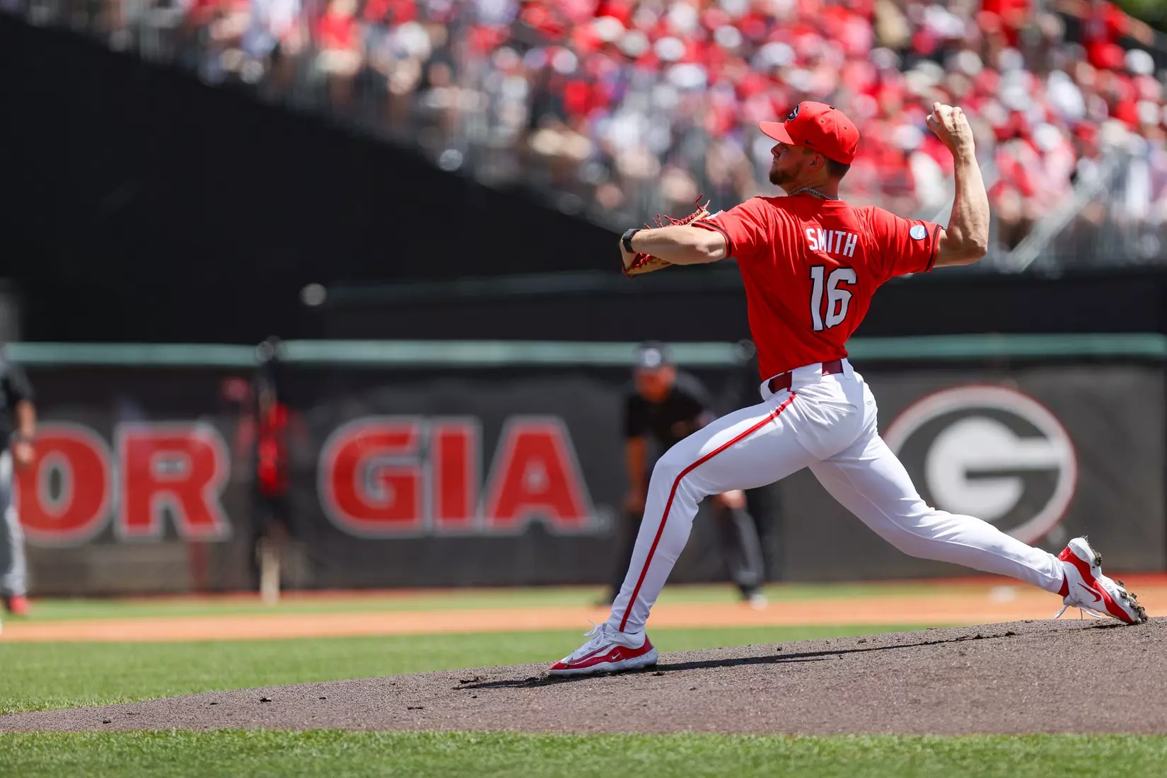 Georgia pitcher Kolten Smith (16) during Georgia’s game against NC State at the NCAA Athens Super Regional at Foley Field in Athens, Ga., on Saturday, June 8, 2024. (Kari Hodges/UGAAA)