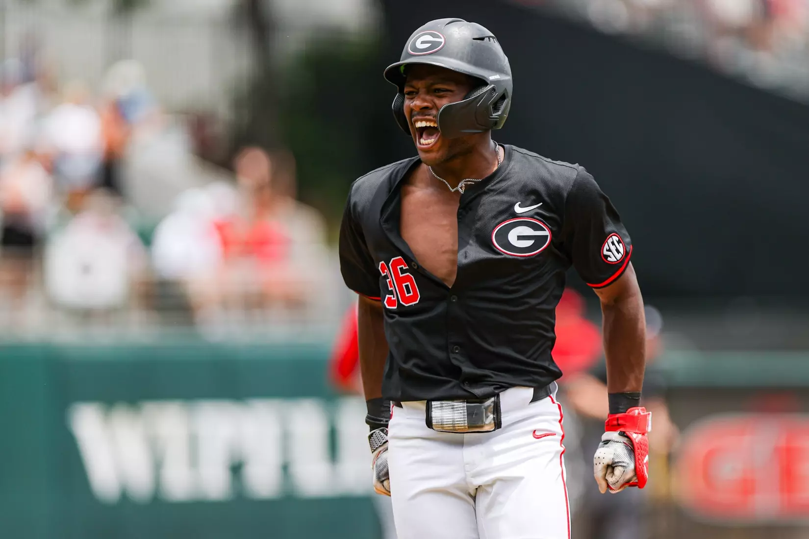 Georgia infielder Tre Phelps (36) during Georgia’s game against NC State at the NCAA Athens Super Regional at Foley Field in Athens, Ga., on Sunday, June 9, 2024. (Kari Hodges/UGAAA)