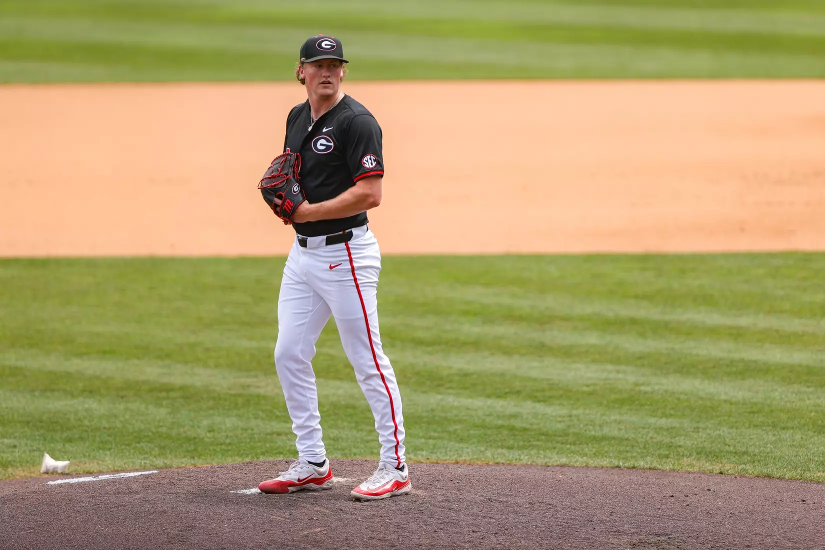 Georgia pitcher Leighton Finley (12) during Georgia’s game against NC State at the NCAA Athens Super Regional at Foley Field in Athens, Ga., on Sunday, June 9, 2024. (Kari Hodges/UGAAA)