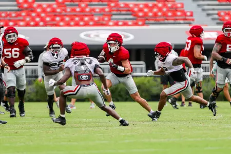 Junior tight end Oscar Delp during a scrimmage on Saturday, Aug. 10, 2024