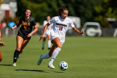 Georgia midfielder Dasia Torbert (18) during Georgia’s match against Kennesaw State at Turner Soccer Complex in Athens, Ga., on Sunday, Aug. 25, 2024. (Conor Dillon/UGAAA)