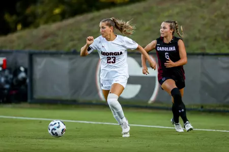 Georgia midfielder Nicole Vernis (23) during Georgia’s match against South Carolina at Turner Soccer Complex Athens, Ga., on Thursday, Sept. 19, 2024. (Conor Dillon/UGAAA)