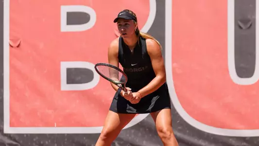 Georgia tennis player Aysegul Mert during Georgia’s match against Ole Miss at Henry Feild Stadium inside the Dan Magill Tennis Complex in Athens, Ga., on Sunday, April 7, 2024. (Cassie Baker/UGAAA)