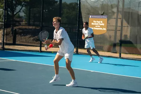 Freddy Blaydes and Niels Ratiu during a doubles match at the ITA Men's All-American Championships hosted at the Michael D. Case Tennis Center in Tulsa, Okla. on Sept., 25 2024.