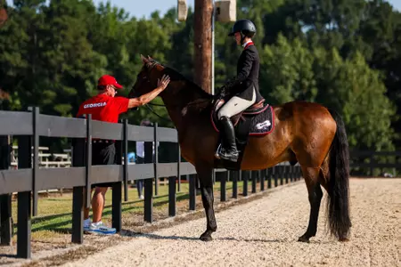Georgia rider Sophia Pilla during the Georgia Equestrian Red and Black Scrimmage at UGA Equestrian Complex in Bishop, Ga., on Saturday, Sept. 21, 2024. (Conor Dillon/UGAAA)