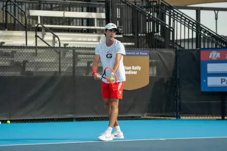 Thomas Paulsell during a singles match in the ITA Men's All-American Championships at the Michael D. Case Tennis Center in Tulsa, Okla. on Sept. 28, 2024.