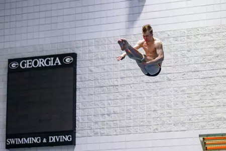 Georgia diver Rhett Hopkins during the Georgia Invitational at Bauerle Pool in Gabrielsen Natatorium inside the Ramsey Student Center in Athens, Ga., on Thursday, Nov. 21, 2024. (Blake Caviness/UGAAA)