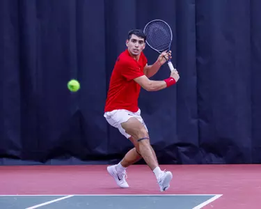 Freshman Gabriele Vulpitta during a doubles match against Mercer at the Lindsey Hopkins Indoor Facility in Athens, Ga. on Saturday, Jan. 18, 2025.