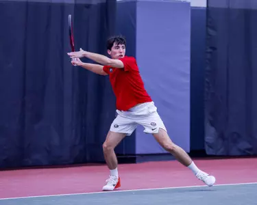 Senior Ryan Colby during a doubles match against Mercer at the Lindsey Hopkins Indoor Facility on Saturday, Jan. 18, 2025.