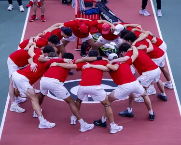 The University of Georgia men's tennis team before a match against Mercer at the Lindsey Hopkins Indoor Facility on Saturday, Jan. 18, 2025.