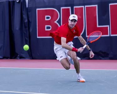 Senior Thomas Paulsell during a singles match against Mercer at the Lindsey Hopkins Indoor Facility on Saturday, Jan. 18, 2025.