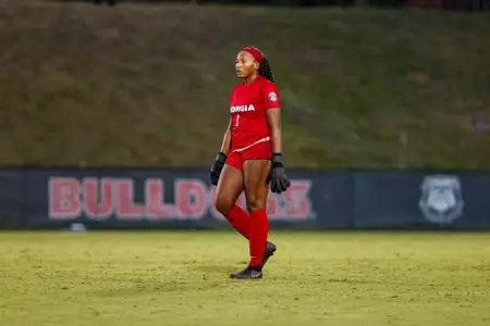 Georgia goalkeeper Jordan Brown (1) during Georgia’s match against Samford at Turner Soccer Complex in Athens, Ga., on Thursday, Sept. 12, 2024. (Conor Dillon/UGAAA)