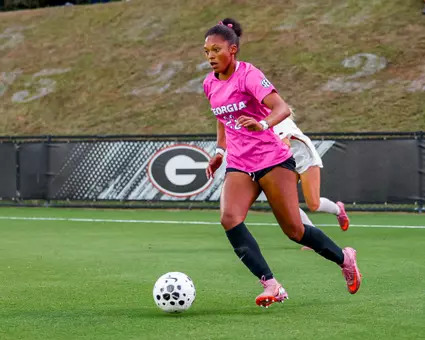 Georgia forward Mya Townes (23) during Georgia’s game against Arkansas at Turner Soccer Complex in Athens, Ga., on Friday, Oct. 10, 2025. (Sofia Yaker/UGAAA)