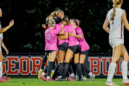 Georgia soccer players during Georgia’s game against Arkansas at Turner Soccer Complex in Athens, Ga., on Friday, Oct. 10, 2025. (Sofia Yaker/UGAAA)