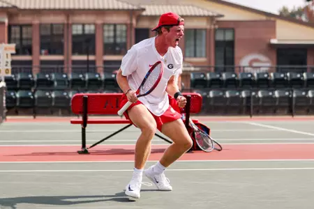 Senior Will Jansen during a singles match in the ITA South Sectional at the Dan Magill Tennis Complex in Athens, Georgia on November 7, 2025.