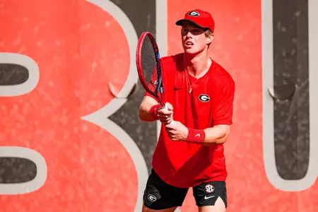 Senior Will Jansen during a singles match in the ITA South Sectional at the Dan Magill Tennis Complex in Athens, Georgia on Sunday, November 9, 2025.