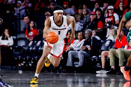 Georgia forward Kareem Stagg (1) during Georgia’s game against FAMU at Stegeman Coliseum in Athens, Ga., on Monday, Nov. 17, 2025. (Sofia Yaker/UGAAA)