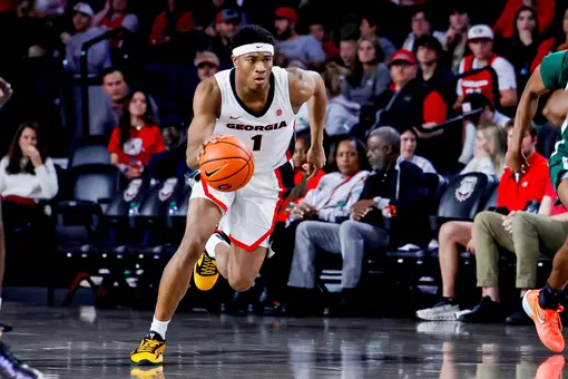 Georgia forward Kareem Stagg (1) during Georgia’s game against FAMU at Stegeman Coliseum in Athens, Ga., on Monday, Nov. 17, 2025. (Sofia Yaker/UGAAA)