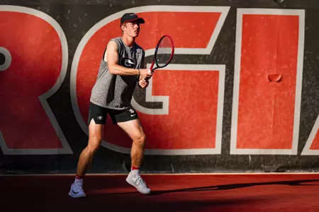Senior Will Jansen during a doubles match at the ITA South Sectional in Athens, Georgia on November 6, 2025.