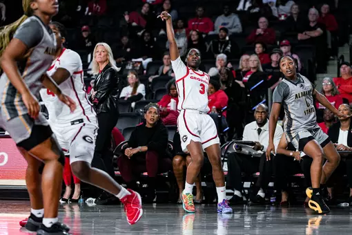 Dani Carnegie shoots a 3-pointer in Georgia's win over Alabama State