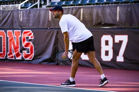Graduate Arda Azkara during a practice at the Dan Magill Tennis Complex in Athens, Georgia on Monday, Nov. 3, 2025.