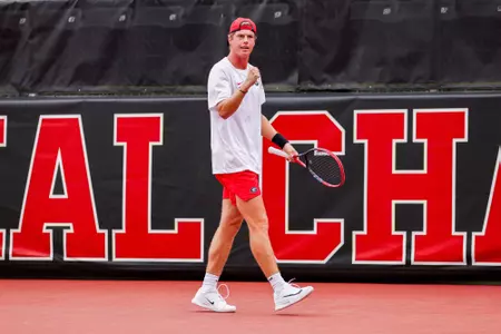 Senior Will Jansen during a singles match in the ITA South Sectional on Friday, November 7, 2025 at the Dan Magill Tennis Complex in Athens, Georgia.