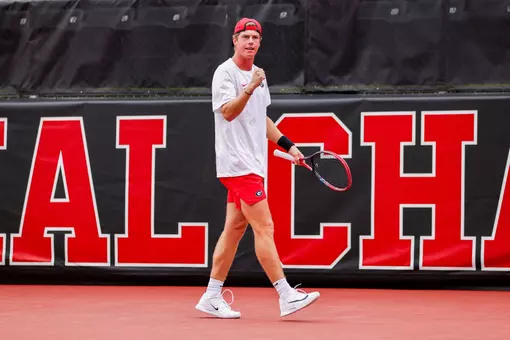 Senior Will Jansen during a singles match in the ITA South Sectional on Friday, November 7, 2025 at the Dan Magill Tennis Complex in Athens, Georgia.