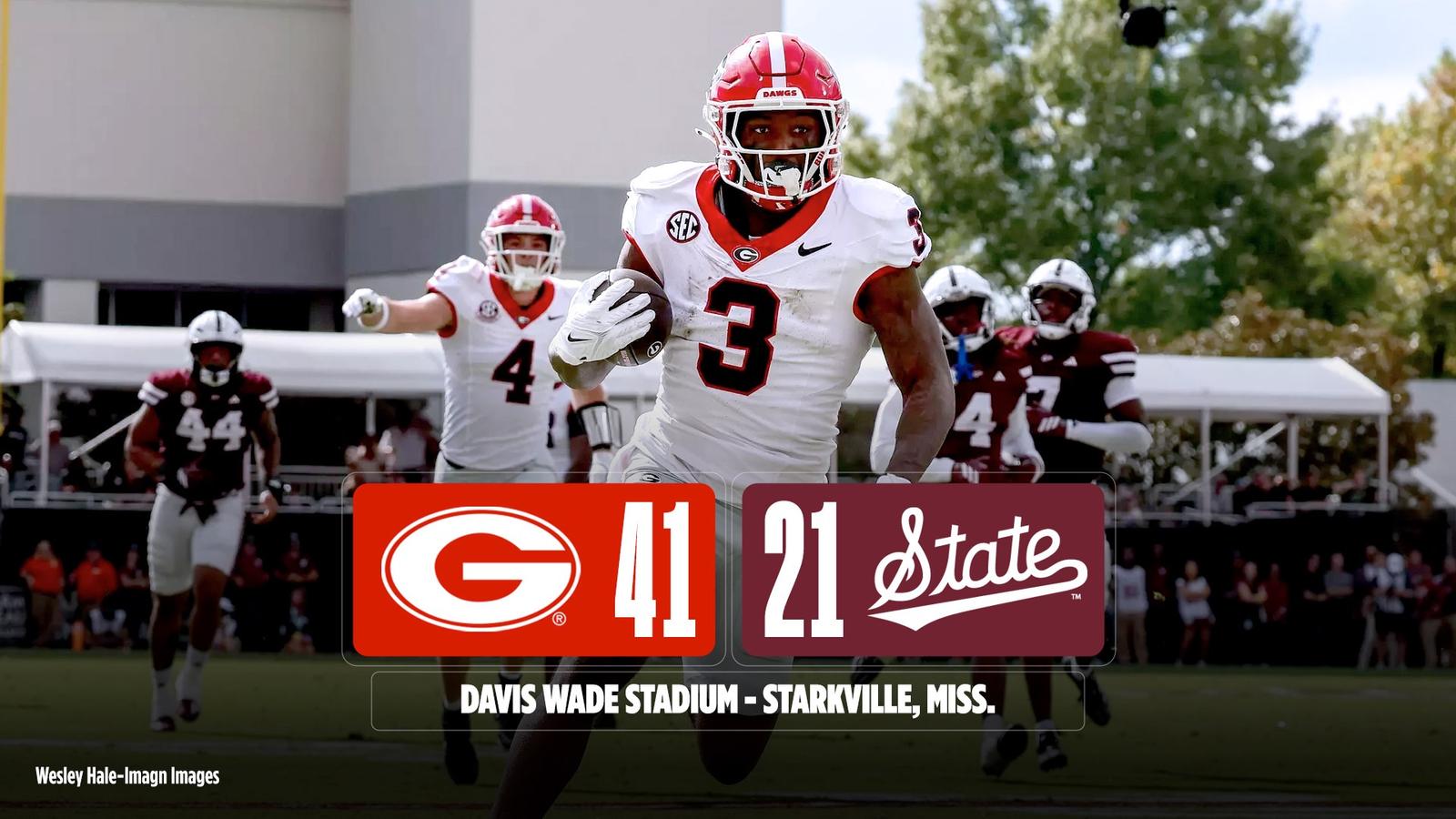 Image for No. 5 Georgia Rolls Past Mississippi State, 41-21