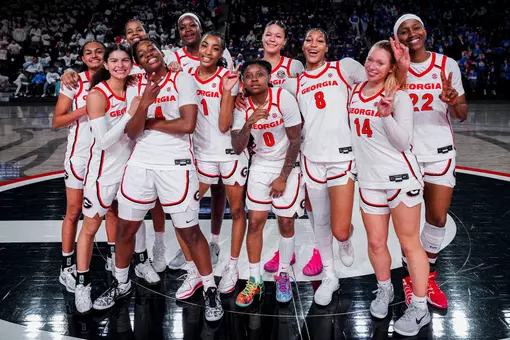 Georgia women’s basketball team after Georgia’s game against North Carolina A&T at Stegeman Coliseum in Athens, Ga., on Monday, Dec. 15, 2025. (Tony Walsh/UGAAA)
