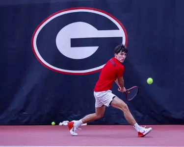 Senior Ryan Colby during a singles match against Mercer at the Lindsey Hopkins Indoor Facility on Saturday, Jan. 18, 2025.