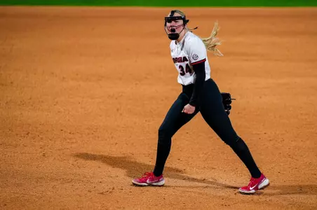 Randi Roelling after a strikeout against Michigan on Thursday, Feb. 13, 2025