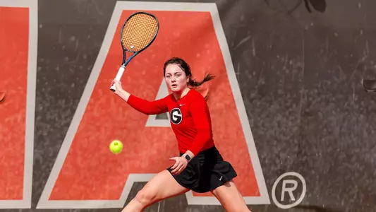 Georgia tennis player Anastasiia Lopata during Georgia’s match against South Carolina at the Dan Magill Tennis Complex in Athens, Ga., on Sunday, Feb. 23, 2025. (Sofia Yaker/UGAAA)