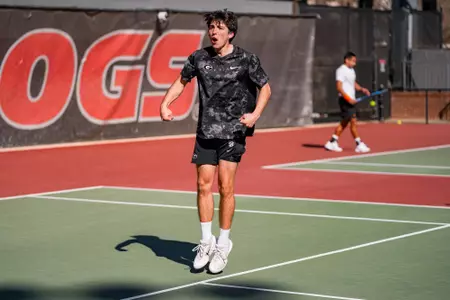 Senior Ryan Colby during a singles match against No. 16 Tennessee at the Dan Magill Tennis Complex on Monday, February. 24, 2025.