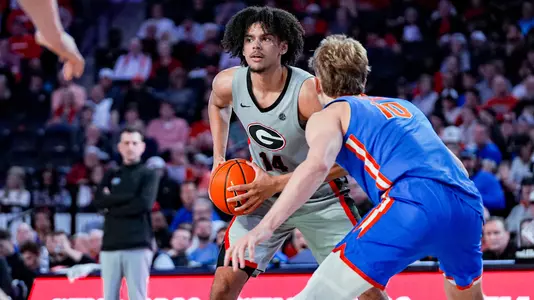 Georgia forward Asa Newell (14) during Georgia’s game against Florida at Stegeman Coliseum in Athens, Ga., on Tuesday, Feb. 25, 2025. (Tony Walsh/UGAAA)