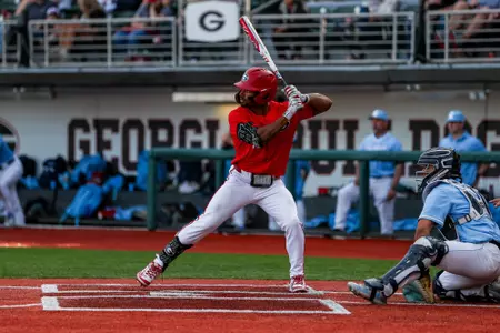 Georgia outfielder/infielder Robbie Burnett (10) during Georgia’s game against Columbia at Foley Field in Athens, Ga., on Saturday, March 8, 2025. (Conor Dillon/UGAAA)