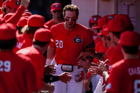 Georgia infielder/outfielder Ryland Zaborowski (20) during Georgia’s game against Columbia at Foley Field in Athens, Ga., on Saturday, March 8, 2025. (Conor Dillon/UGAAA)