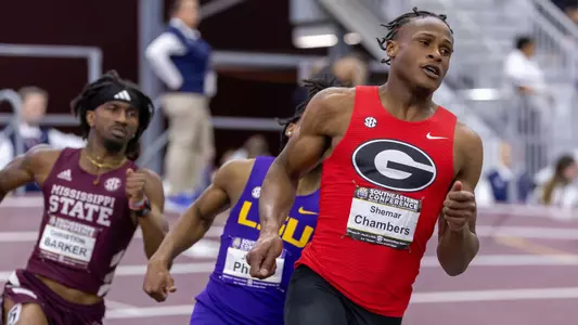 Shemar Chambers during the 2025 SEC Indoor Track and Field Championships at R.A. "Murray" Fasken '38 Indoor Stadium in College Station, Texas on Friday, February 28, 2025. (Kirk Meche)